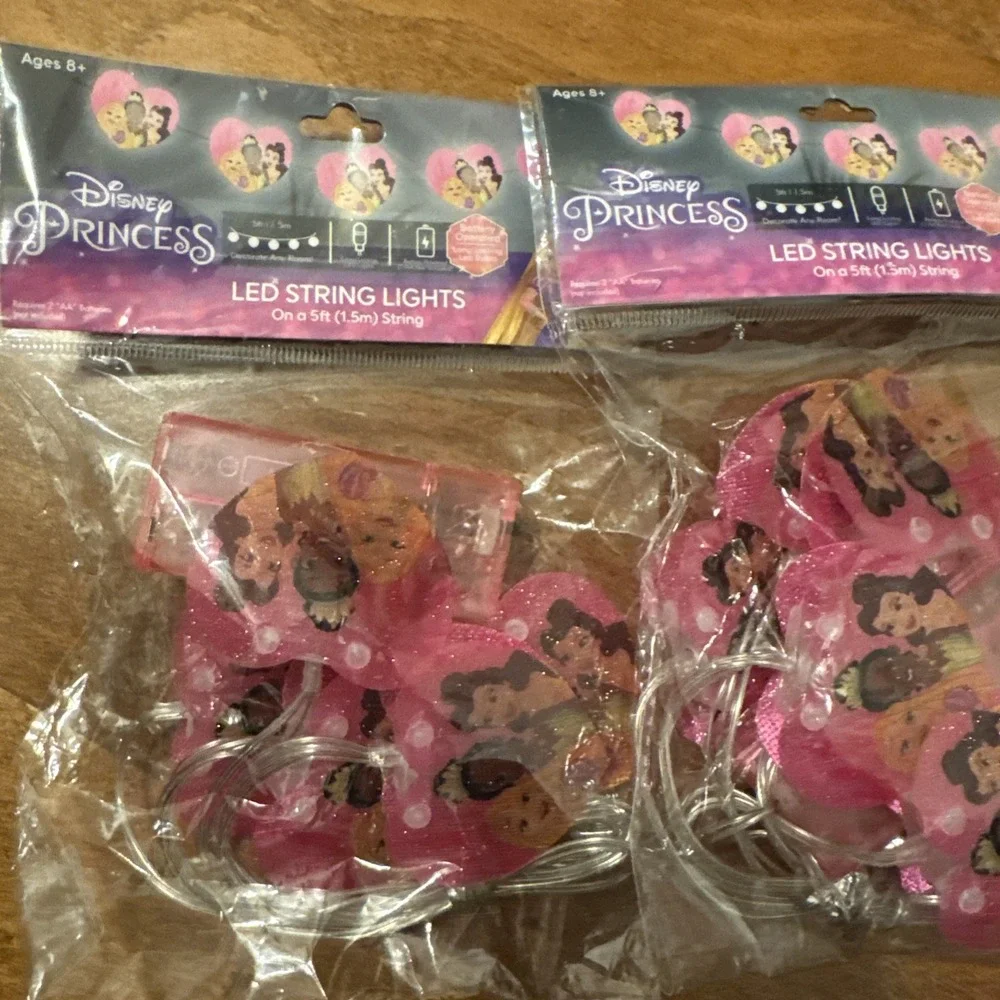 NEW Walt Disney Princesses LED String Lights 5ft Battery Powered Lights Set Of 2
